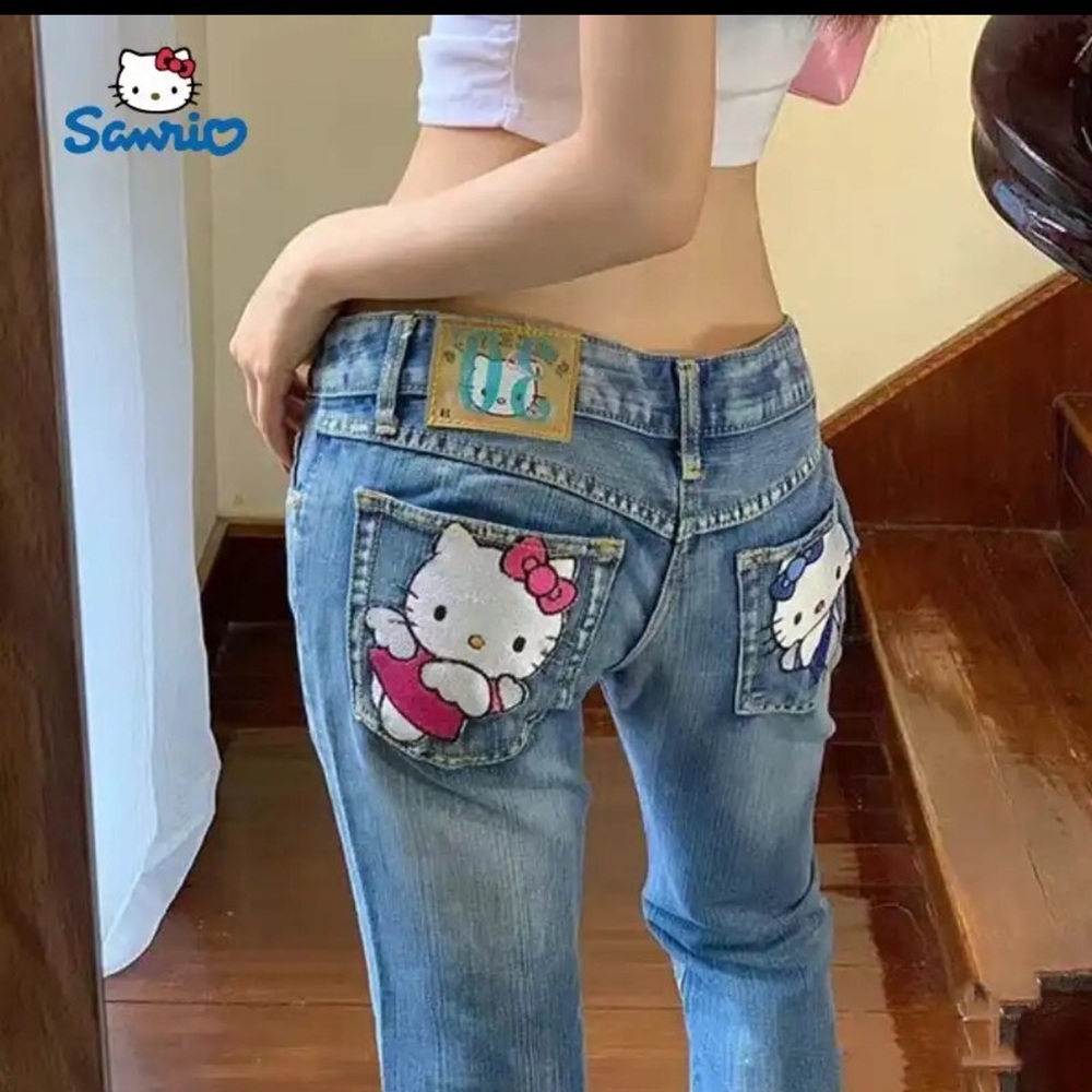 Handmade Hello Kitty low rise / straight leg jeans - Picture 1 of 4